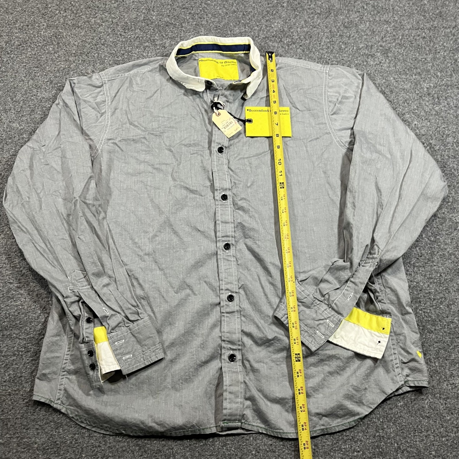 Descendant Of Thieves Shirt Mens Xxl Gray Cotton Pockets Long Sleeve Collared — image 2 of 8